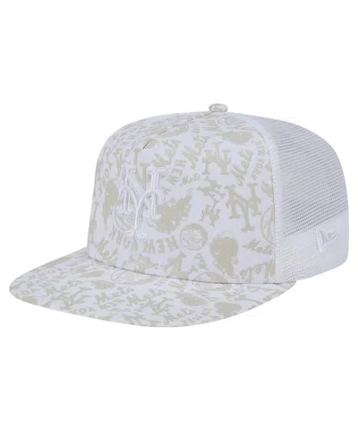 New Era Men's White New York Mets Logo Dunes A-frame Trucker 9fifty Snapback Hat