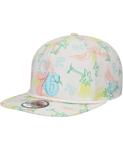 New Era Men's White Philadelphia 76ers Palm Trees And Waves Golfer Adjustable Hat