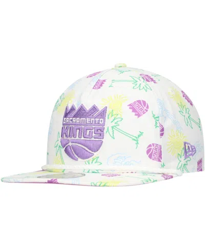 New Era Men's White Sacramento Kings Palm Trees And Waves Golfer Adjustable Hat