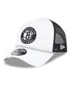 New Era Men's White/black Brooklyn Nets Court Sport Foam A-frame 9forty Adjustable Trucker Hat In White,black