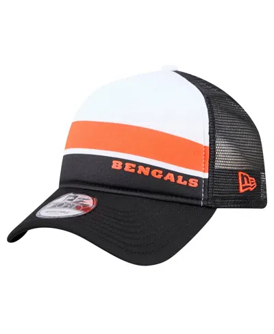 New Era Men's White/black Cincinnati Bengals Sport Night Color Block 9forty A-frame Trucker Adjustable Hat In White,black
