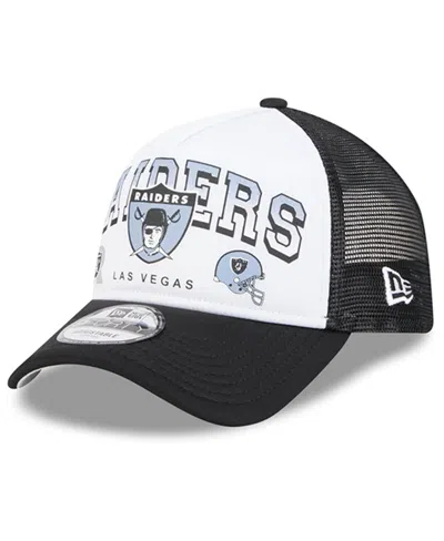 New Era Men's White/black Las Vegas Raiders Retro Wordmark A-frame 9forty Adjustable Hat In White,black