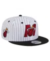 New Era Men's White/black Miami Heat Deceptor Pinstripe 9fifty Snapback Hat In Brown