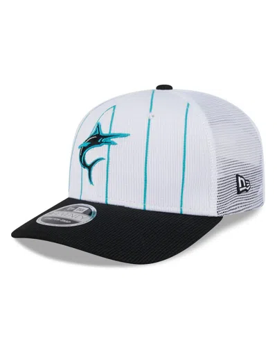 New Era Men's White/black Miami Marlins 2025 Batting Practice 9seventy Stretch-snap Trucker Hat In White,black