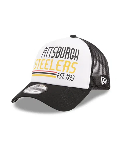 New Era Men's White/black Pittsburgh Steelers Stacked A-frame Trucker 9forty Adjustable Hat In White,black