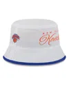 New Era Men's White/blue New York Knicks 2025 Nba Draft Nylon Bucket Hat