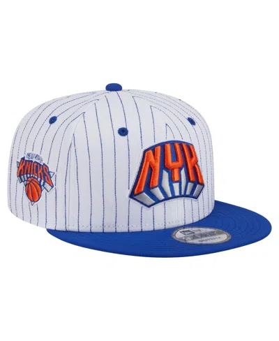 New Era Men's White/blue New York Knicks Deceptor Pinstripe 9fifty Snapback Hat