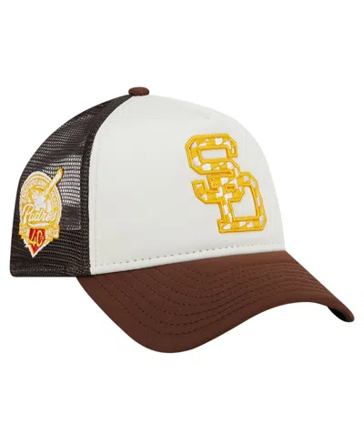 New Era Men's White/brown San Diego Padres Checkered Flag A-frame Trucker 9forty Adjustable Hat In White,brown