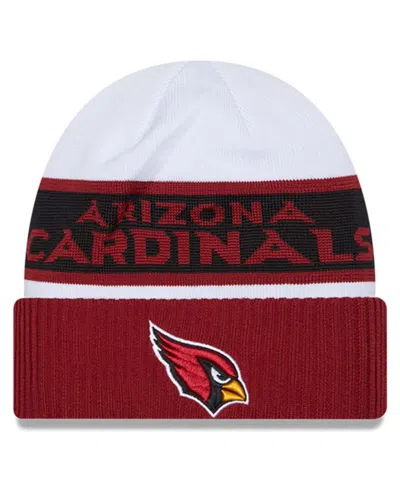 New Era Men's White/cardinal Arizona Cardinals 2023 Sideline Tech Cuffed Knit Hat In Burgundy