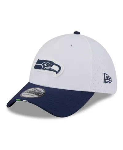 New Era Men's White/college Navy Seattle Seahawks 2025 Nfl Training Camp 39thirty Flex Hat