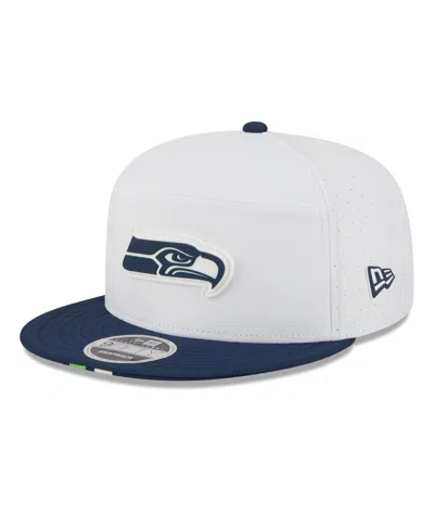 New Era Men's White/college Navy Seattle Seahawks 2025 Nfl Training Camp Split Panel 9fifty Snapback Hat