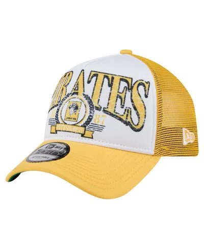 New Era Men's White/gold Pittsburgh Pirates Distressed 9forty A-frame Adjustable Trucker Hat In Multi