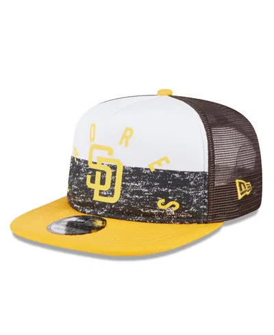 New Era Men's White/gold San Diego Padres Team Foam Front A-frame Trucker 9fifty Snapback Hat In White,gold