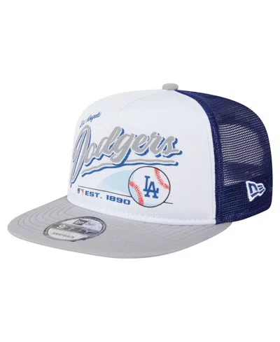New Era Men's White/gray Los Angeles Dodgers Retro Script Trucker 9fifty Snapback Hat In Multi