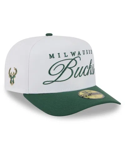 New Era Men's White/hunter Green Milwaukee Bucks 2025 Nba Draft A-frame 59fifty Fitted Hat