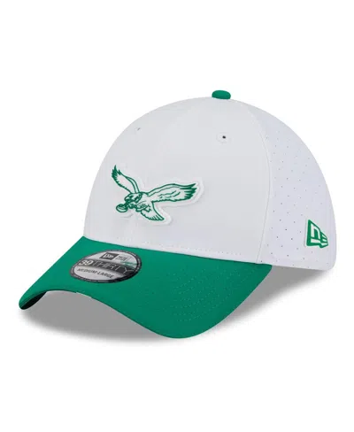 New Era Men's White/kelly Green Philadelphia Eagles 2025 Nfl Training Camp Throwback Logo 39thirty Flex Hat In Multi