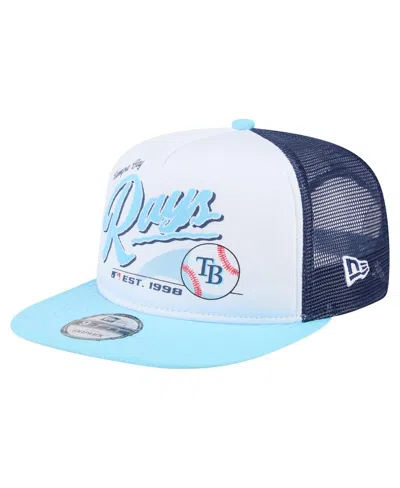 New Era Men's White/light Blue Tampa Bay Rays Retro Script Trucker 9fifty Snapback Hat