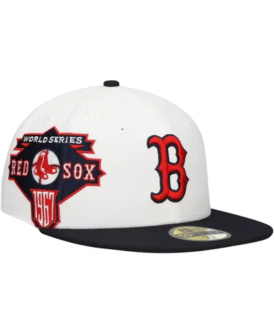 New Era Men's White/navy Boston Red Sox Major Sidepatch 59fifty Fitted Hat In White,navy