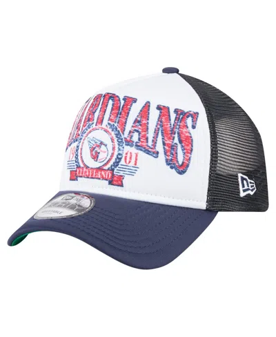 New Era Men's White/navy Cleveland Guardians Distressed 9forty A-frame Adjustable Trucker Hat