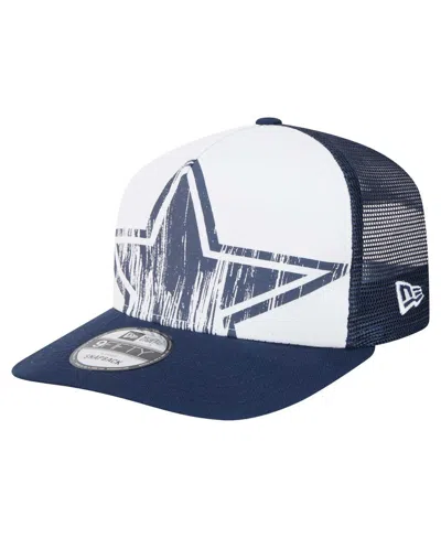 New Era Men's White/navy Dallas Cowboys Distressed 9fifty A-frame Snapback Hat In White,navy