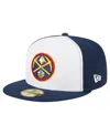 New Era Men's White/navy Denver Nuggets Repeat 59fifty Fitted Hat In Blue