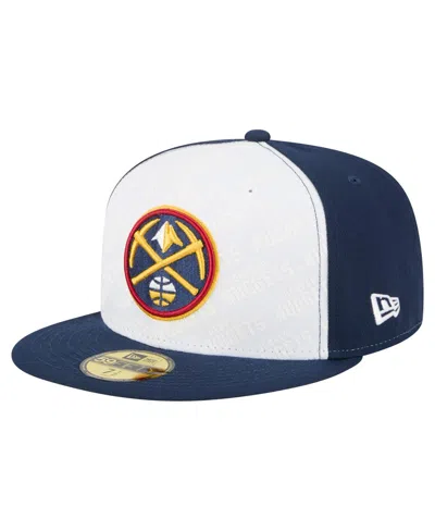 New Era Men's White/navy Denver Nuggets Repeat 59fifty Fitted Hat In Blue