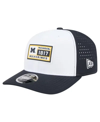 New Era Men's White/navy Michigan Wolverines Perforated Patched 9seventy Adjustable Hat In Black