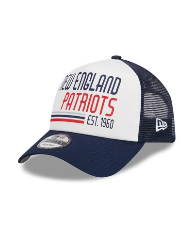 New Era Men's White/navy New England Patriots Stacked A-frame Trucker 9forty Adjustable Hat In White,navy