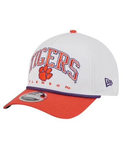 New Era Men's White/orange Clemson Tigers Arch Two-tone Rope 9forty A-frame M-crown Adjustable Hat