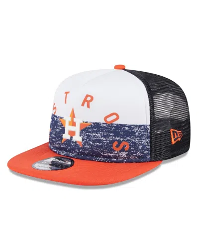 New Era Men's White/orange Houston Astros Team Foam Front A-frame Trucker 9fifty Snapback Hat In White,orange