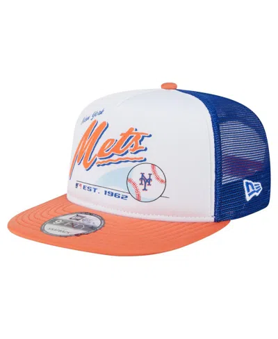 New Era Men's White/orange New York Mets Retro Script Trucker 9fifty Snapback Hat