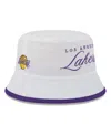 New Era Men's White/purple Los Angeles Lakers 2025 Nba Draft Nylon Bucket Hat