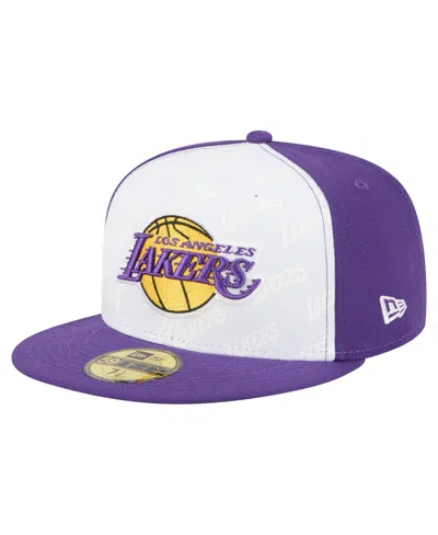 New Era Men's White/purple Los Angeles Lakers Repeat 59fifty Fitted Hat