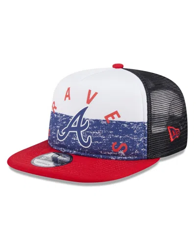 New Era Men's White/red Atlanta Braves Team Foam Front A-frame Trucker 9fifty Snapback Hat In White Red