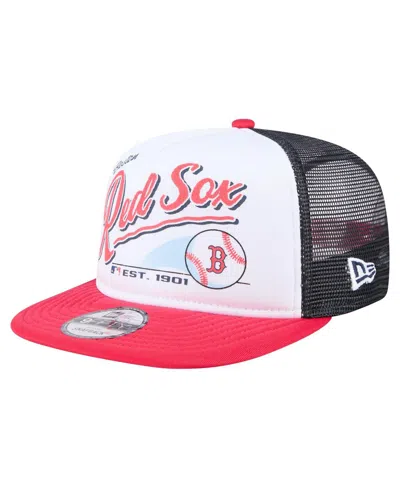 New Era Men's White/red Boston Red Sox Retro Script Trucker 9fifty Snapback Hat