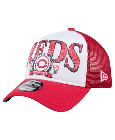 New Era Men's White/red Cincinnati Reds Distressed 9forty A-frame Adjustable Trucker Hat In Multi