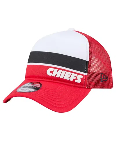 New Era Men's White/red Kansas City Chiefs Sport Night Color Block 9forty A-frame Trucker Adjustable Hat In White,red