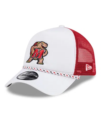 New Era Men's White/red Maryland Terrapins Court Sport Foam A-frame 9forty Adjustable Trucker Hat In White,red