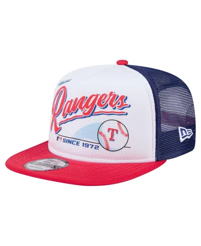 New Era Men's White/red Texas Rangers Retro Script Trucker 9fifty Snapback Hat