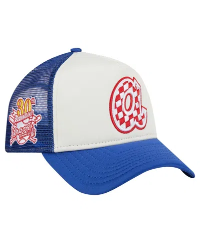 New Era Men's White/royal Atlanta Braves Checkered Flag A-frame Trucker 9forty Adjustable Hat In White,royal