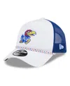 New Era Men's White/royal Kansas Jayhawks Court Sport Foam A-frame 9forty Adjustable Trucker Hat In White,royal