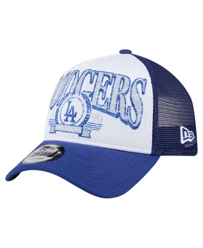New Era Men's White/royal Los Angeles Dodgers Trucker A-frame 9forty Adjustable Hat