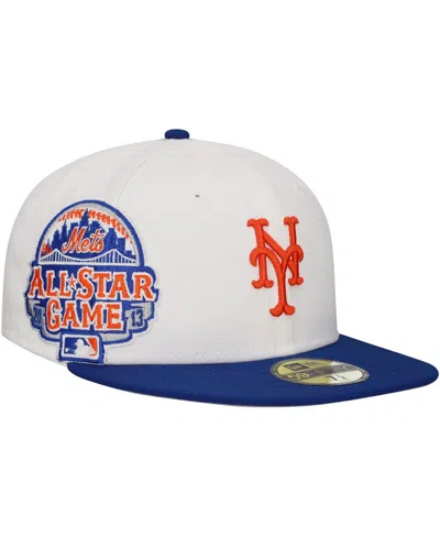 New Era Men's White/royal New York Mets Major Sidepatch 59fifty Fitted Hat In White,royal