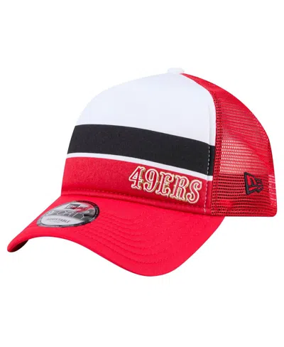 New Era Men's White/scarlet San Francisco 49ers Sport Night Color Block 9forty A-frame Trucker Adjustable Ha In Multi