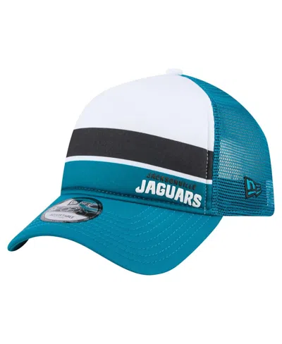 New Era Men's White/teal Jacksonville Jaguars Color-block 9forty A-frame Trucker Adjustable Hat In Multi