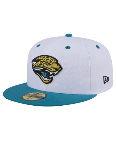 New Era Men's White/teal Jacksonville Jaguars Throwback Logo Flipside Two-tone 59fifty Fitted Hat In White,teal
