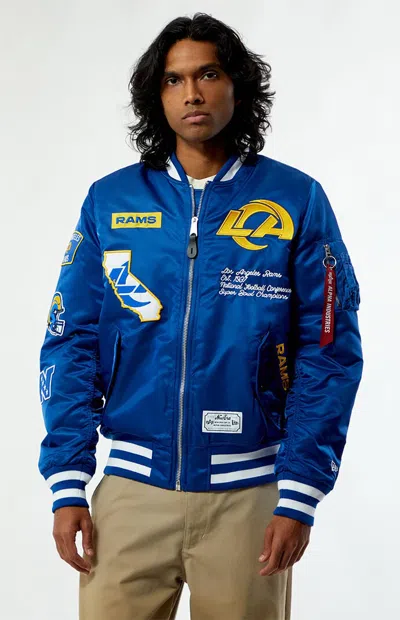 New Era Men's X Alpha Industries La Rams Bomber Jacket In Blue