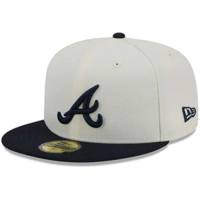 New Era Men's  White, Navy Atlanta Braves Optic 59fifty Fitted Hat In White,navy