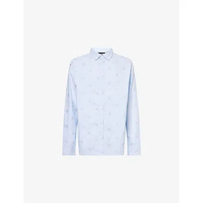New Era Mens Classic-collar Logo-monogram Cotton Shirt Blue Xl