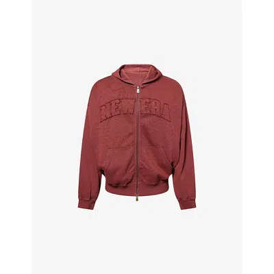 New Era Mens  Washed Zip Cotton-jersey Hoody In Red